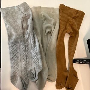 Jamie Kay Kids Ribbed & Patterned Tights Trio - Gray, Sage, Brown